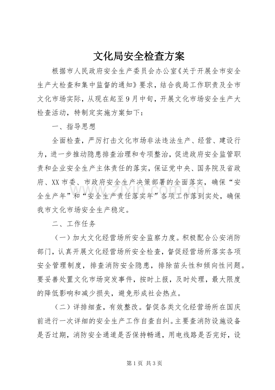 文化局安全检查实施方案.docx_第1页