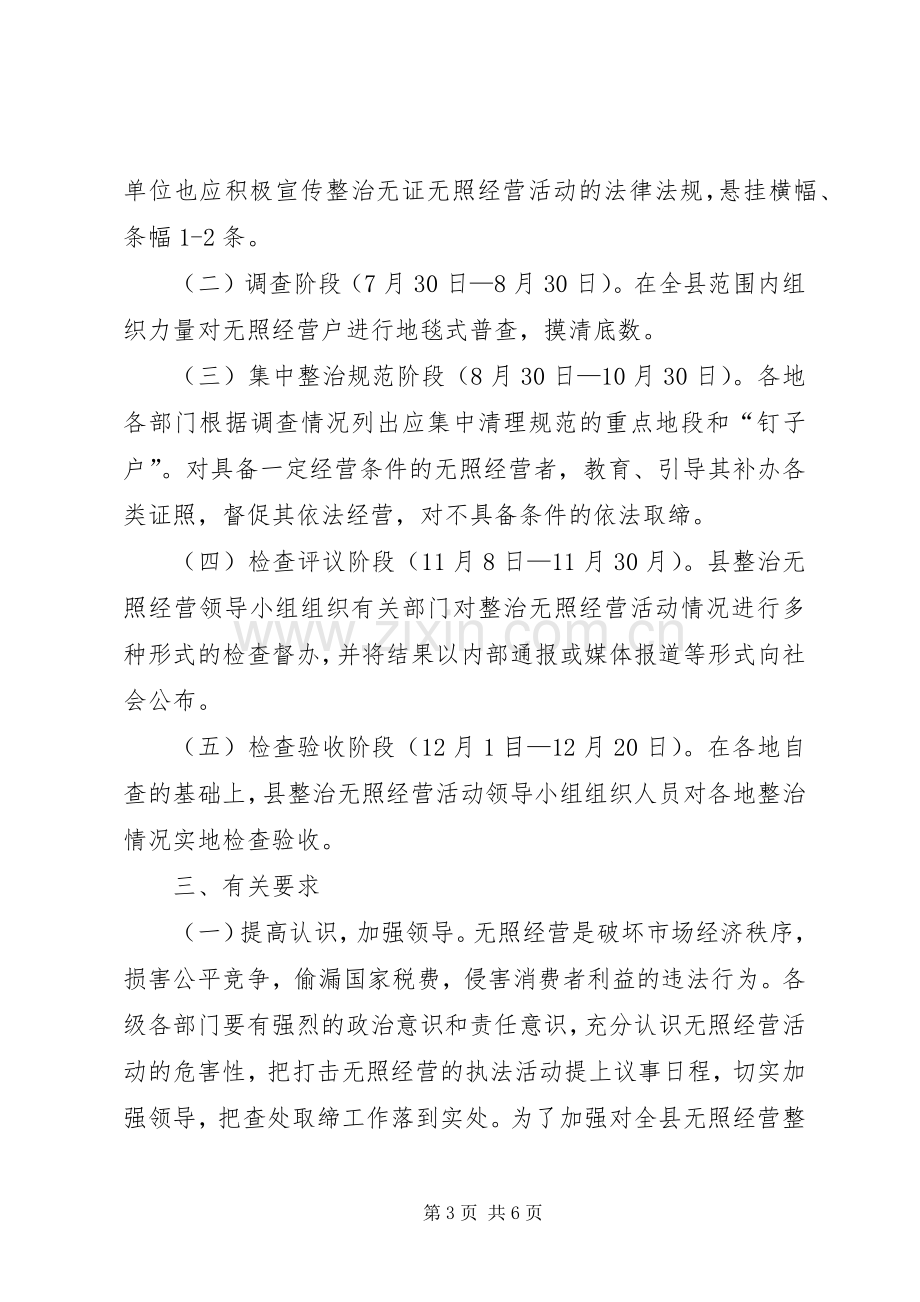 工商局开展查处取缔无照经营活动方案 .docx_第3页