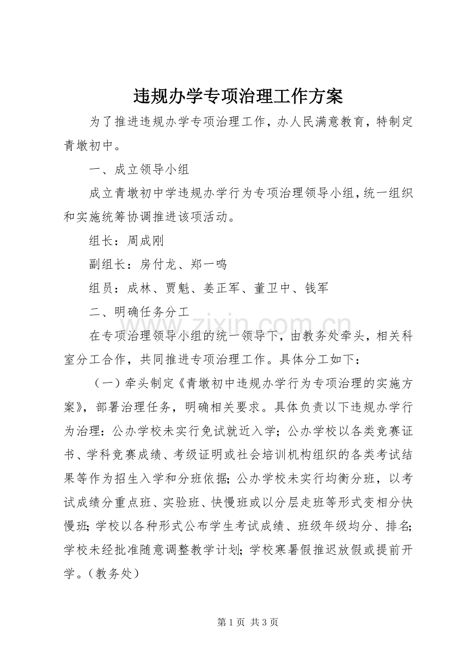 违规办学专项治理工作实施方案.docx_第1页