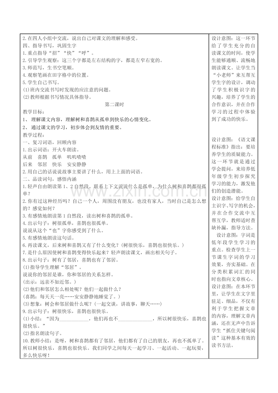 (部编)人教语文2011课标版一年级下册《6树和喜鹊》教学设计.doc_第2页