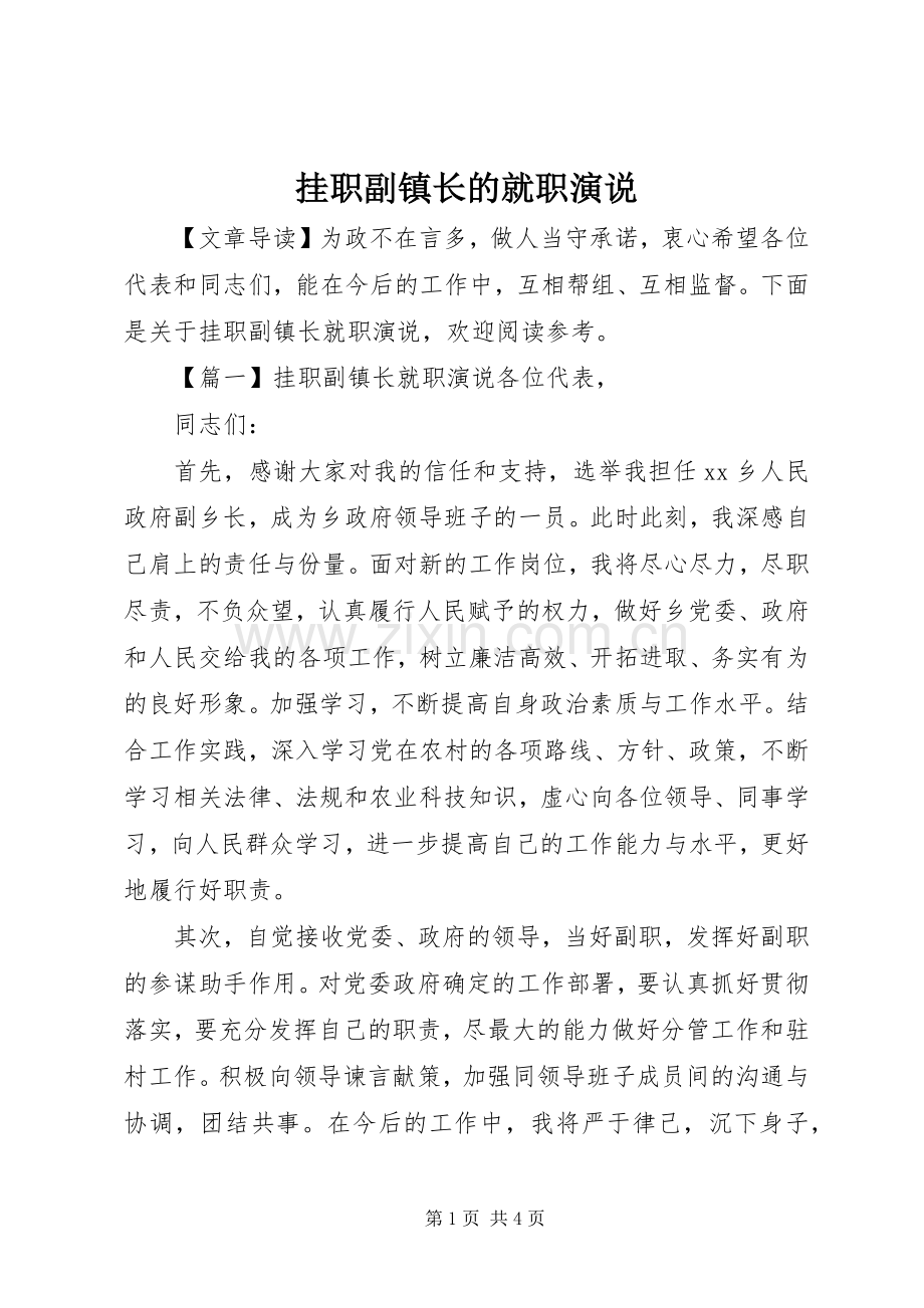 挂职副镇长的就职演说稿.docx_第1页