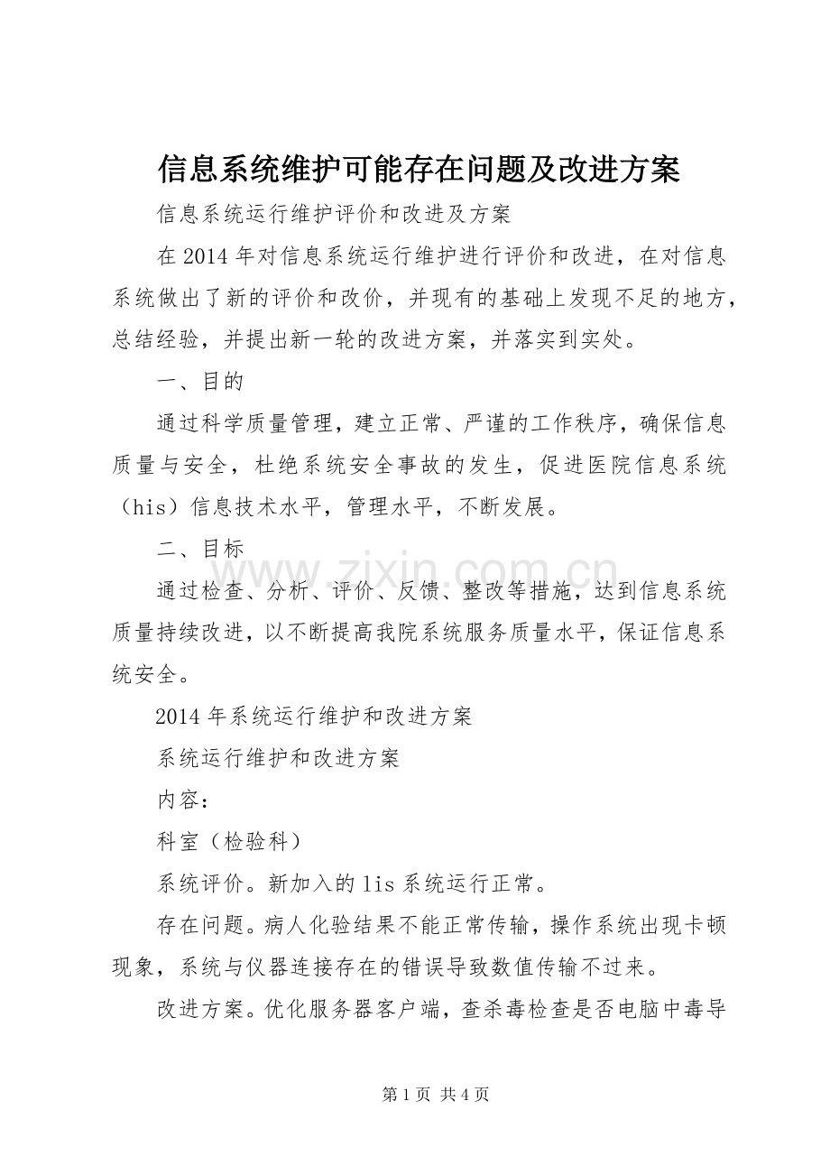 信息系统维护可能存在问题及改进实施方案.docx_第1页