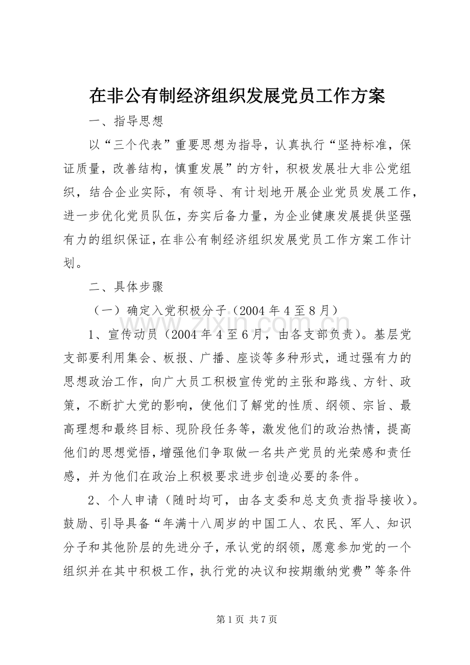 在非公有制经济组织发展党员工作实施方案 .docx_第1页