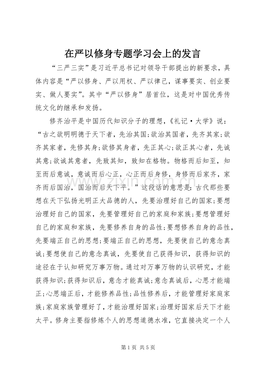 在严以修身专题学习会上的发言.docx_第1页