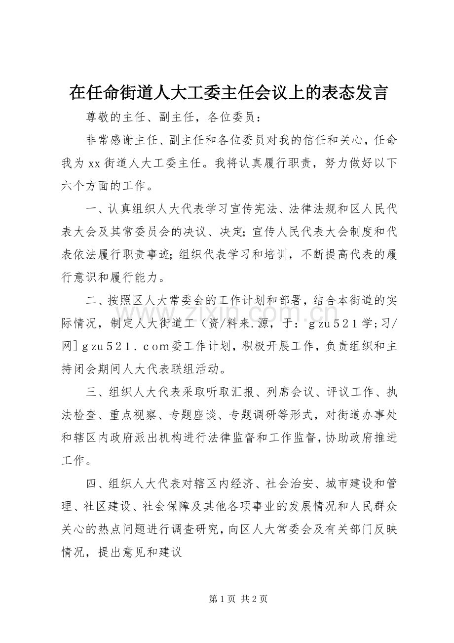 在任命街道人大工委主任会议上的表态发言.docx_第1页