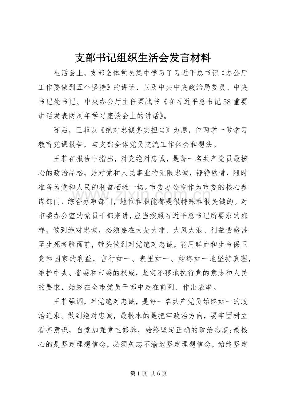 支部书记组织生活会发言材料.docx_第1页