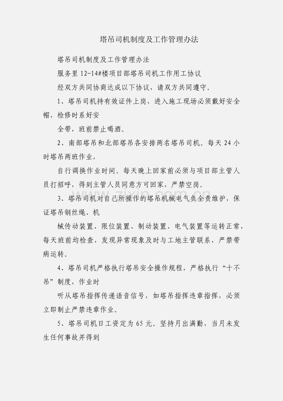 塔吊司机制度及工作管理办法.docx_第1页