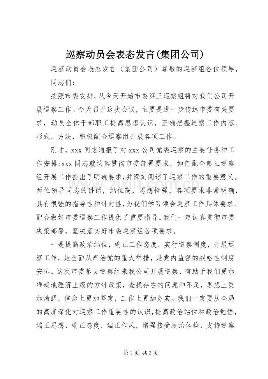 巡察动员会表态发言稿(集团公司).docx_第1页