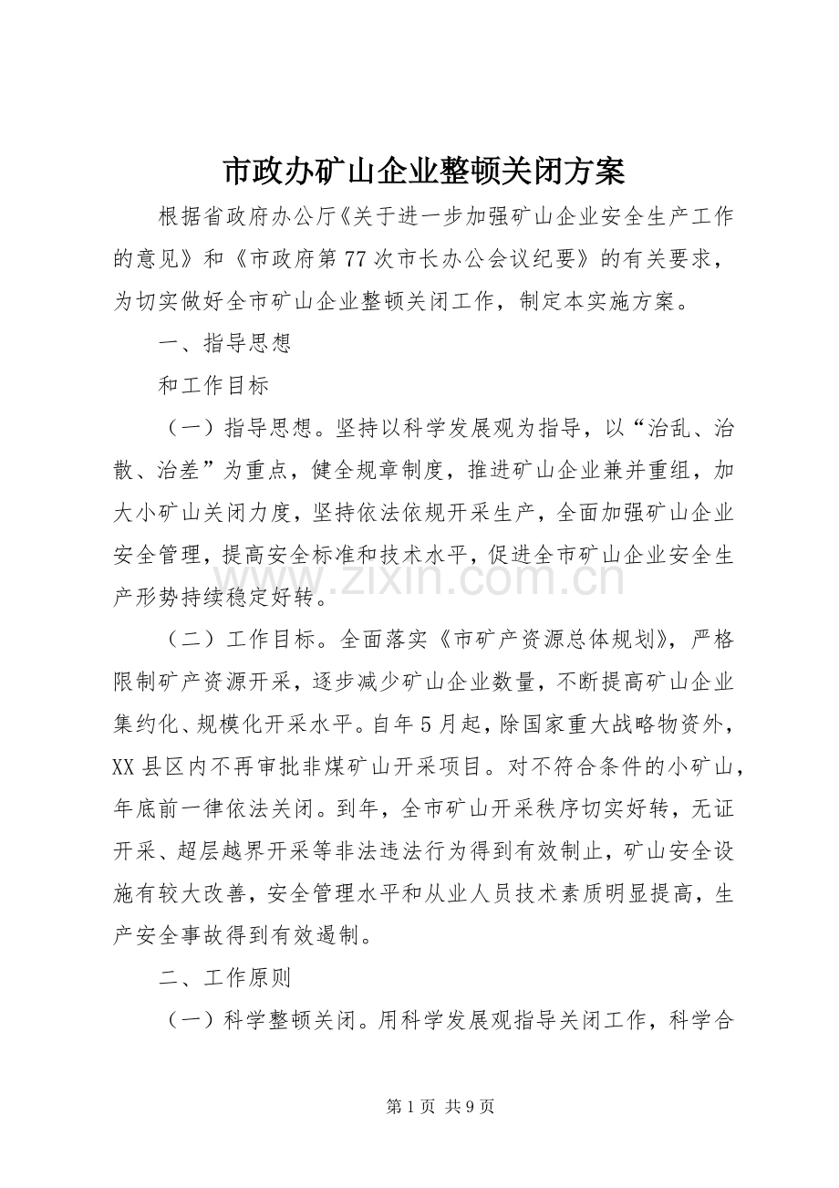 市政办矿山企业整顿关闭实施方案.docx_第1页