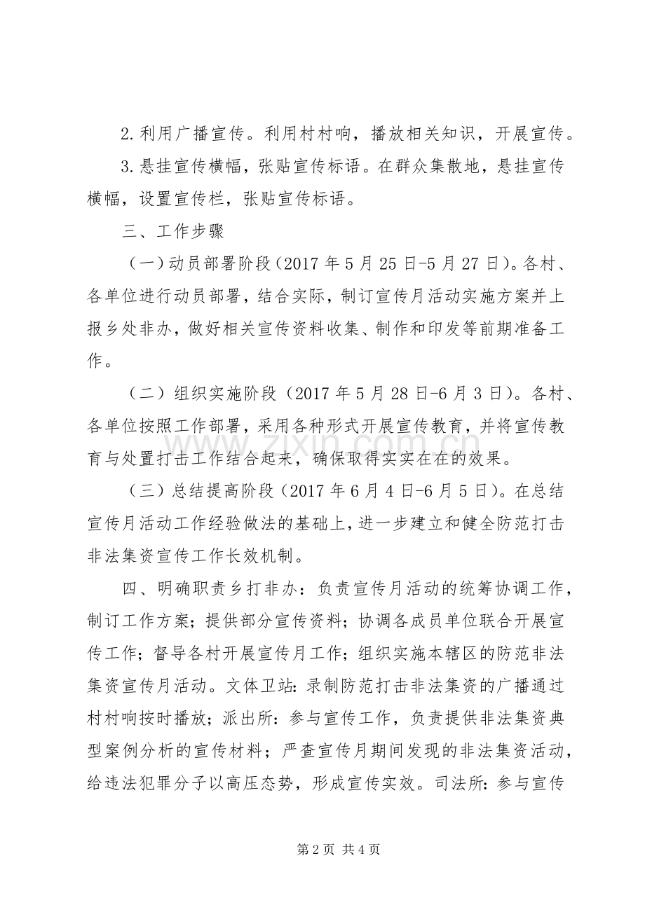 XX年防范非法集资宣传月活动工作实施方案.docx_第2页