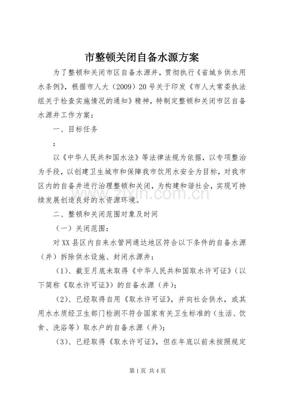 市整顿关闭自备水源实施方案.docx_第1页