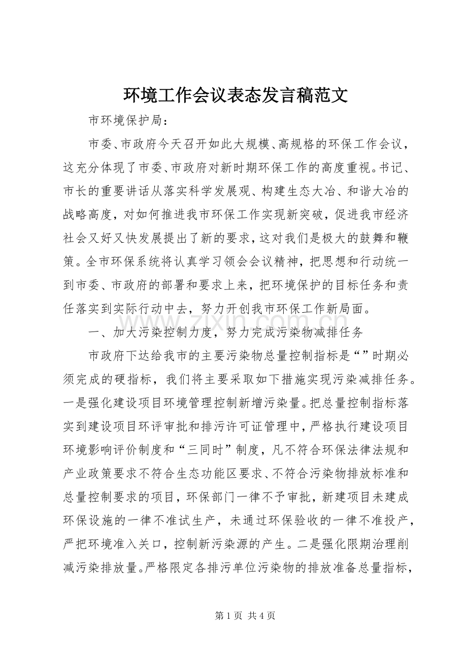 环境工作会议表态发言范文.docx_第1页