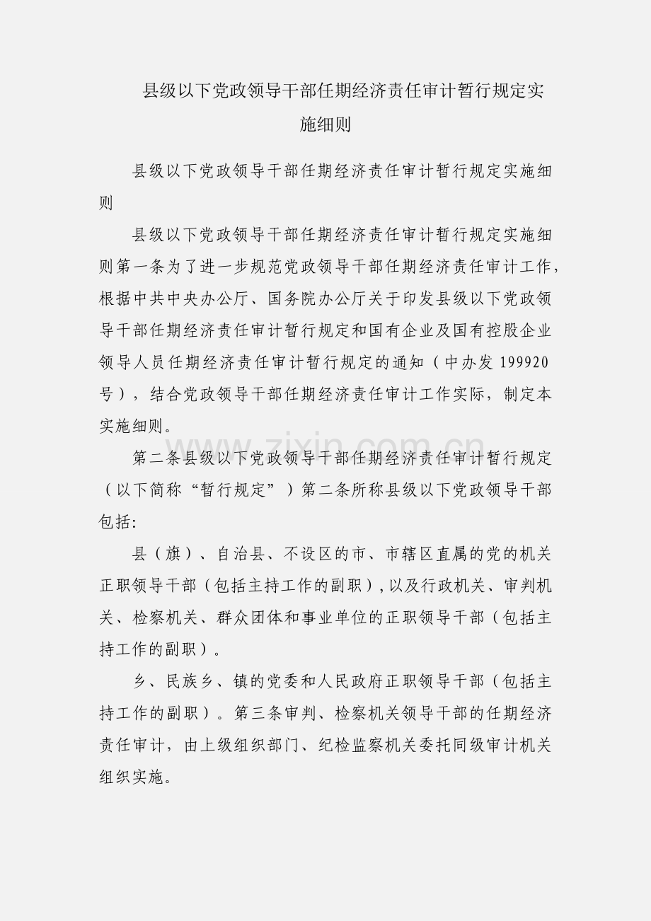 县级以下党政领导干部任期经济责任审计暂行规定实施细则.docx_第1页