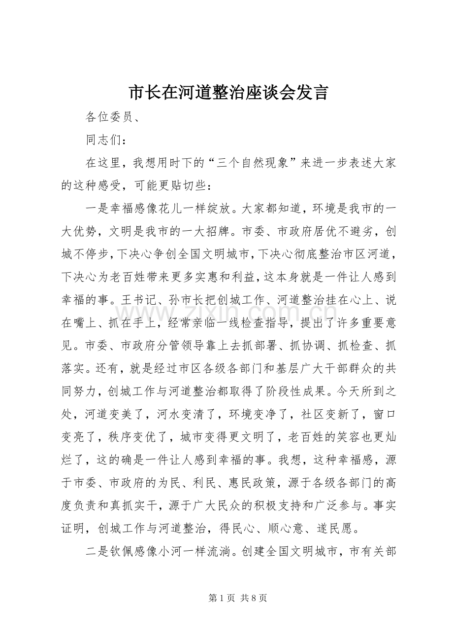 市长在河道整治座谈会发言.docx_第1页