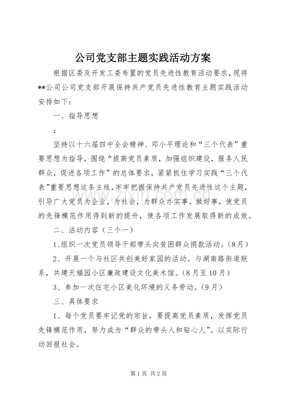 公司党支部主题实践活动实施方案.docx_第1页