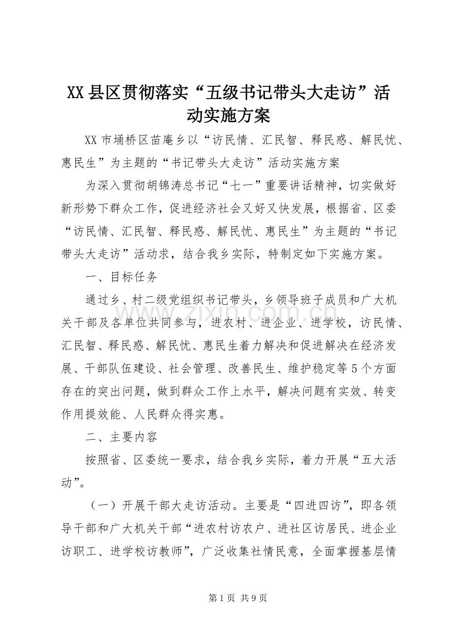 XX县区贯彻落实“五级书记带头大走访”活动方案 .docx_第1页