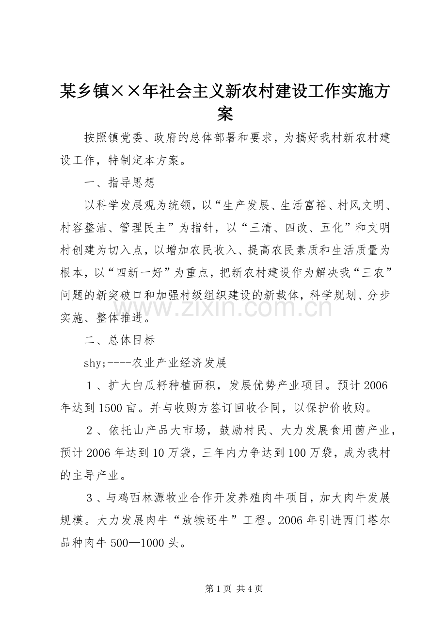 某乡镇××年社会主义新农村建设工作方案.docx_第1页