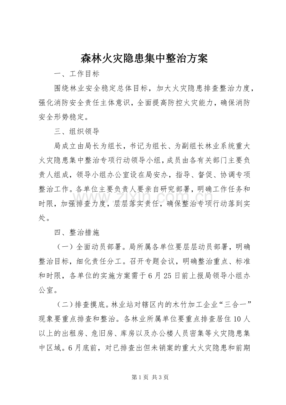 森林火灾隐患集中整治实施方案.docx_第1页