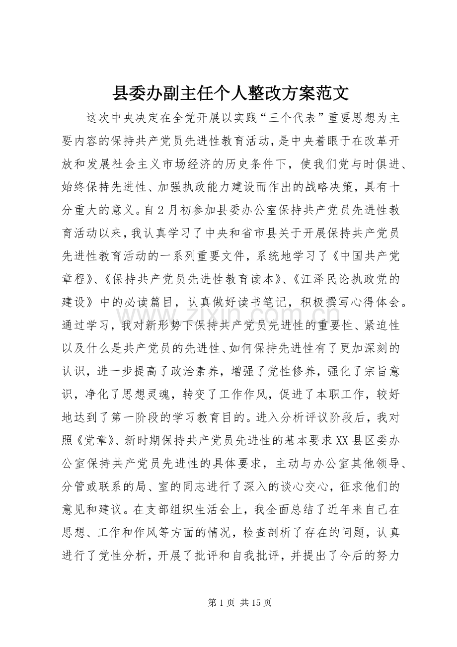 县委办副主任个人整改实施方案范文.docx_第1页