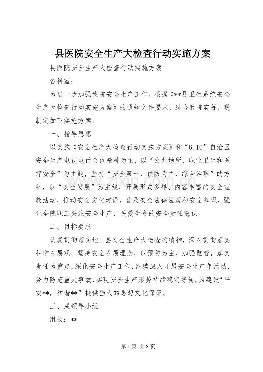 县医院安全生产大检查行动方案.docx_第1页