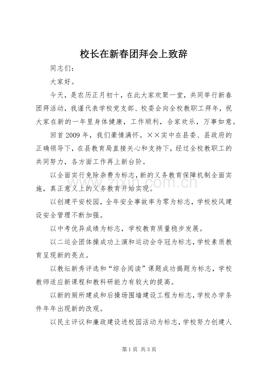 校长在新春团拜会上致辞.docx_第1页