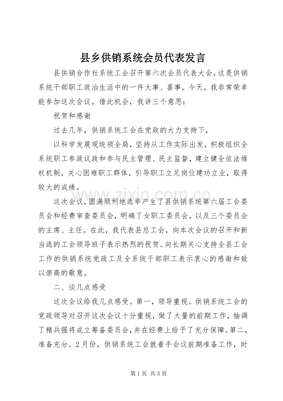 县乡供销系统会员代表发言.docx_第1页