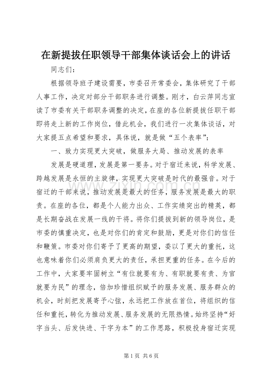 在新提拔任职领导干部集体谈话会上的讲话.docx_第1页