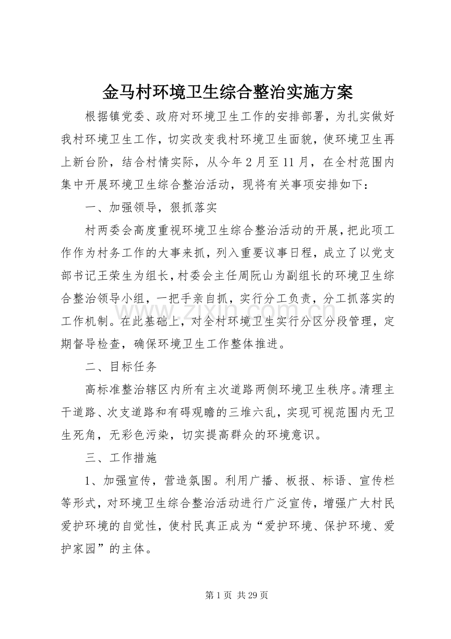 金马村环境卫生综合整治方案.docx_第1页