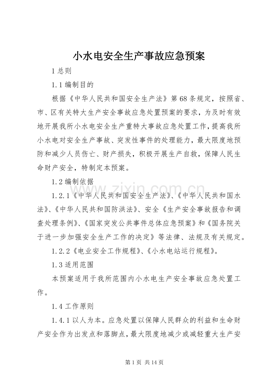 小水电安全生产事故应急处置预案.docx_第1页