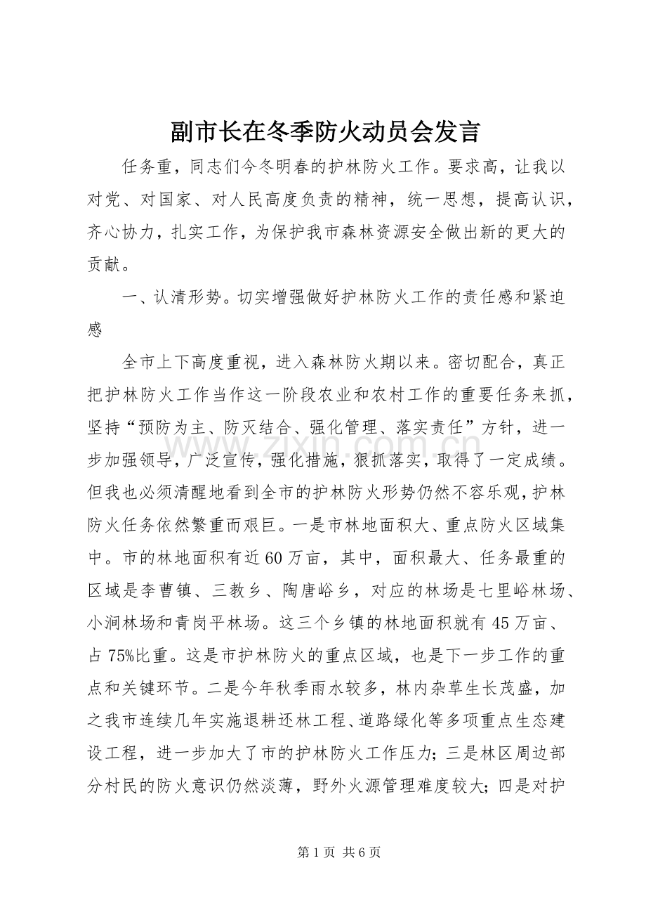 副市长在冬季防火动员会发言稿.docx_第1页