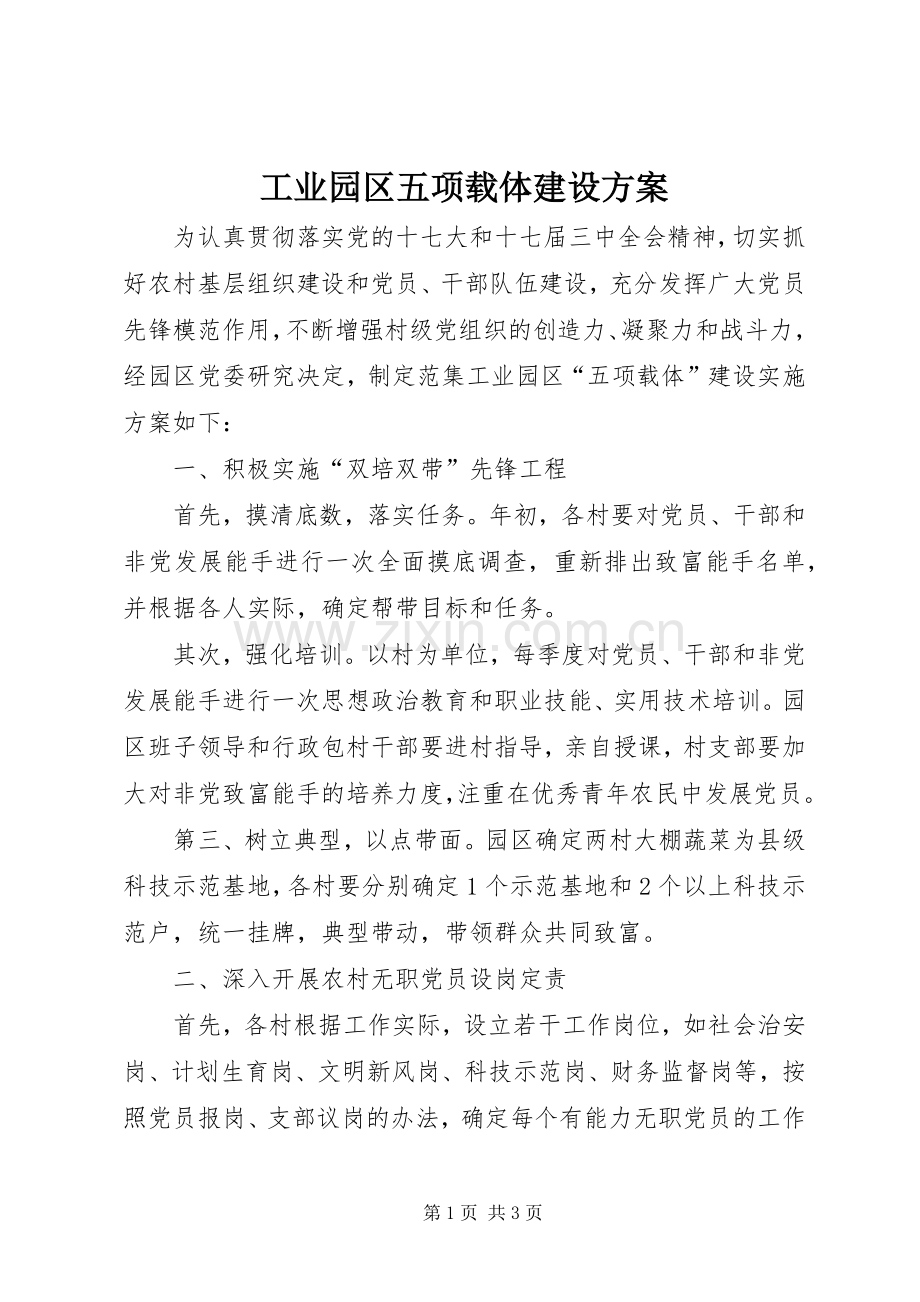 工业园区五项载体建设实施方案.docx_第1页