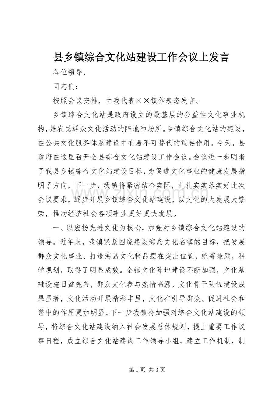 县乡镇综合文化站建设工作会议上发言稿.docx_第1页