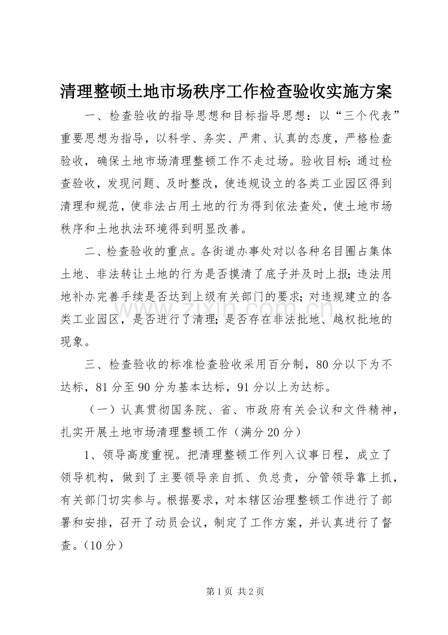 清理整顿土地市场秩序工作检查验收方案 .docx_第1页