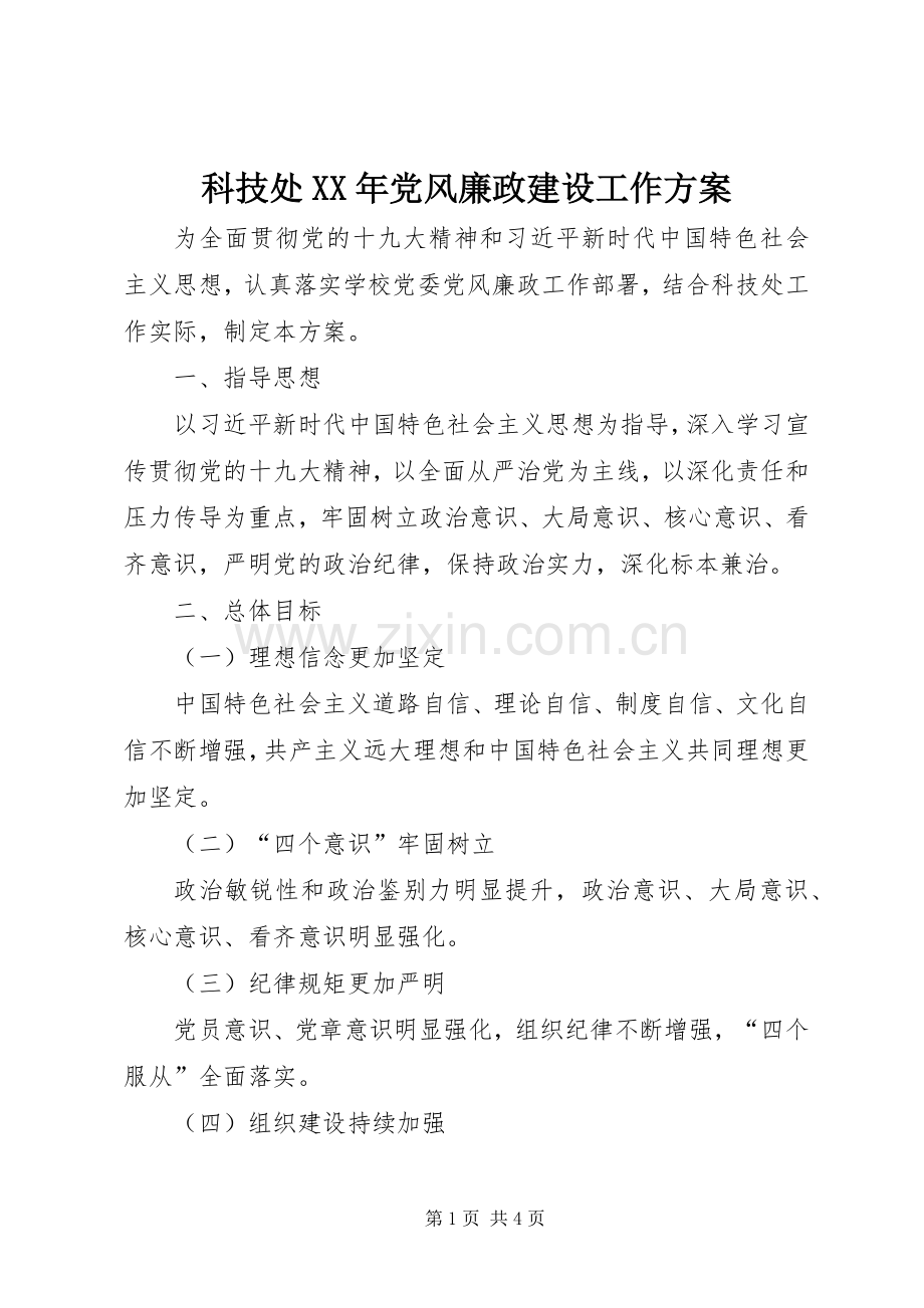 科技处XX年党风廉政建设工作实施方案.docx_第1页