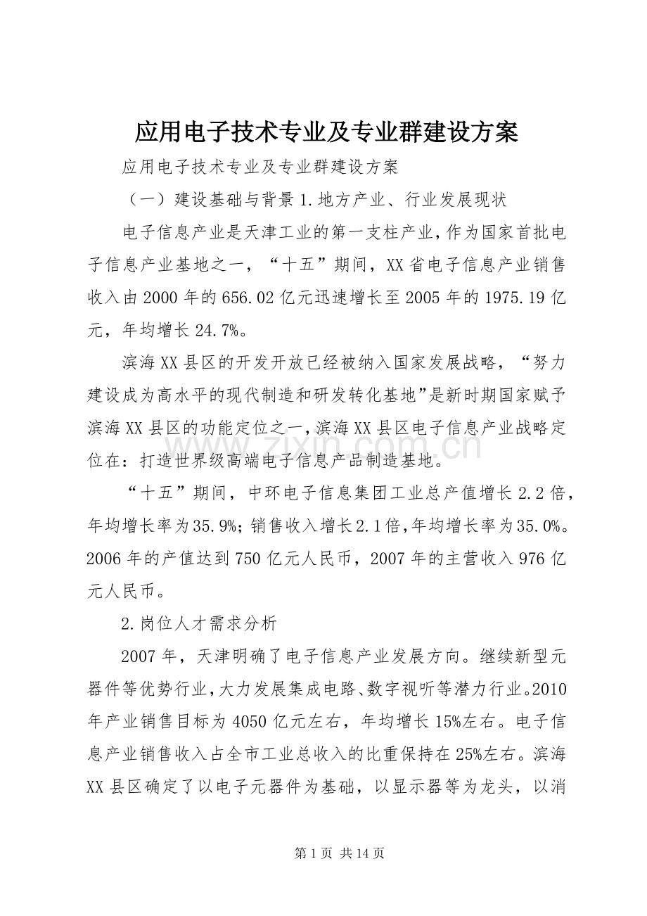 应用电子技术专业及专业群建设实施方案.docx_第1页