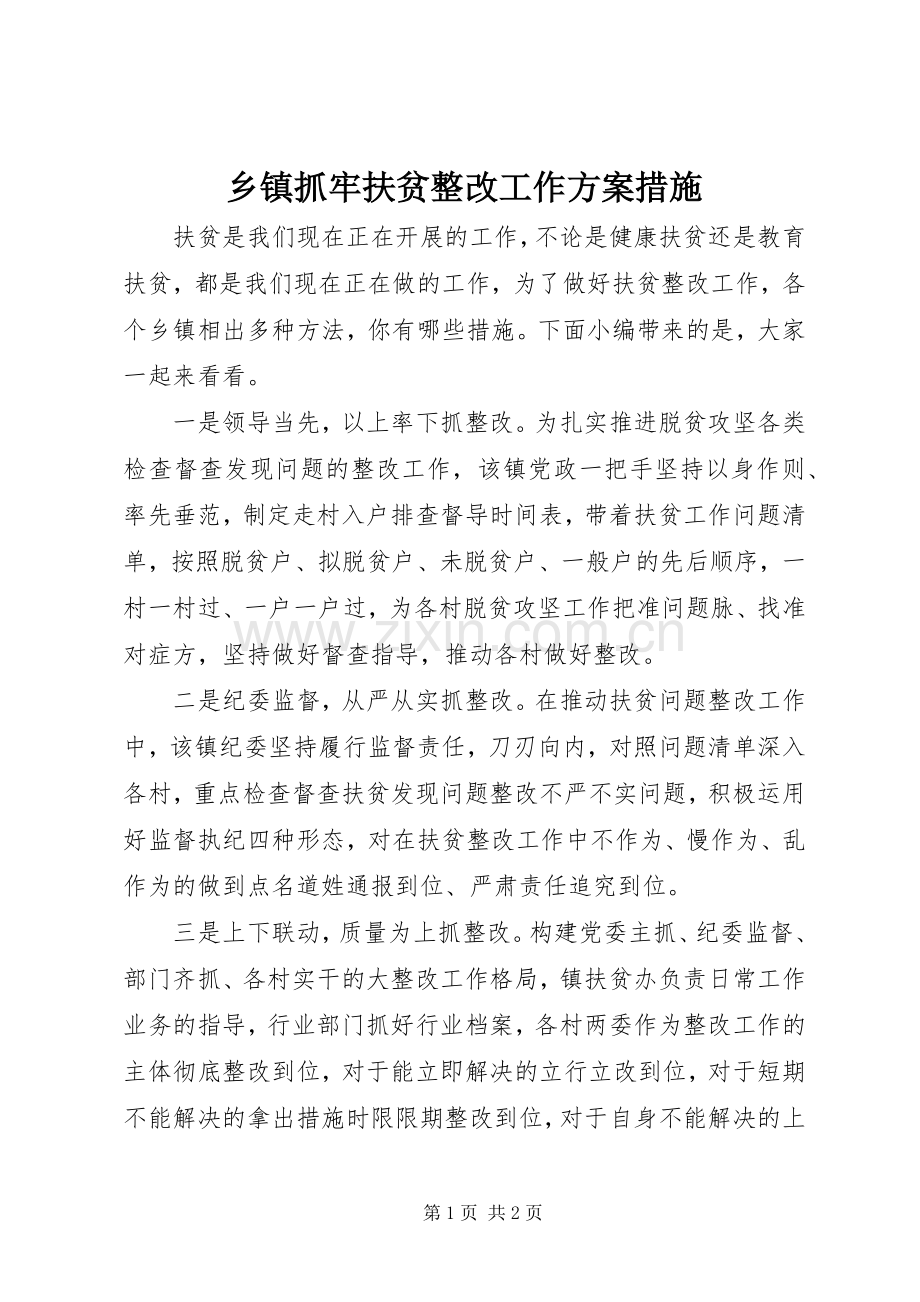 乡镇抓牢扶贫整改工作实施方案措施.docx_第1页