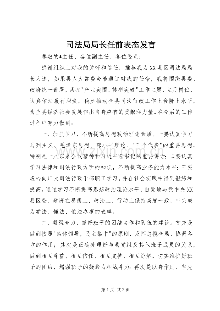 司法局局长任前表态发言.docx_第1页