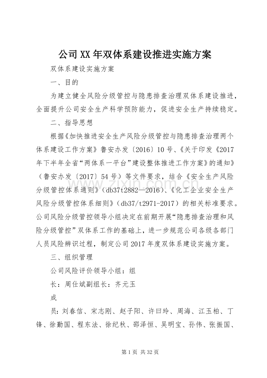 公司XX年双体系建设推进方案.docx_第1页