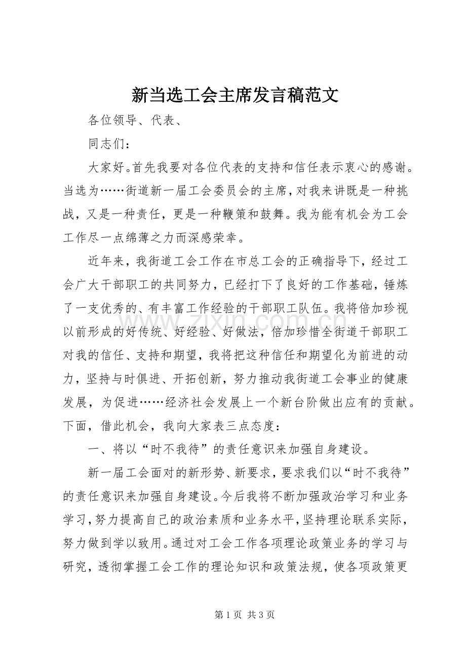 新当选工会主席发言稿范文.docx_第1页