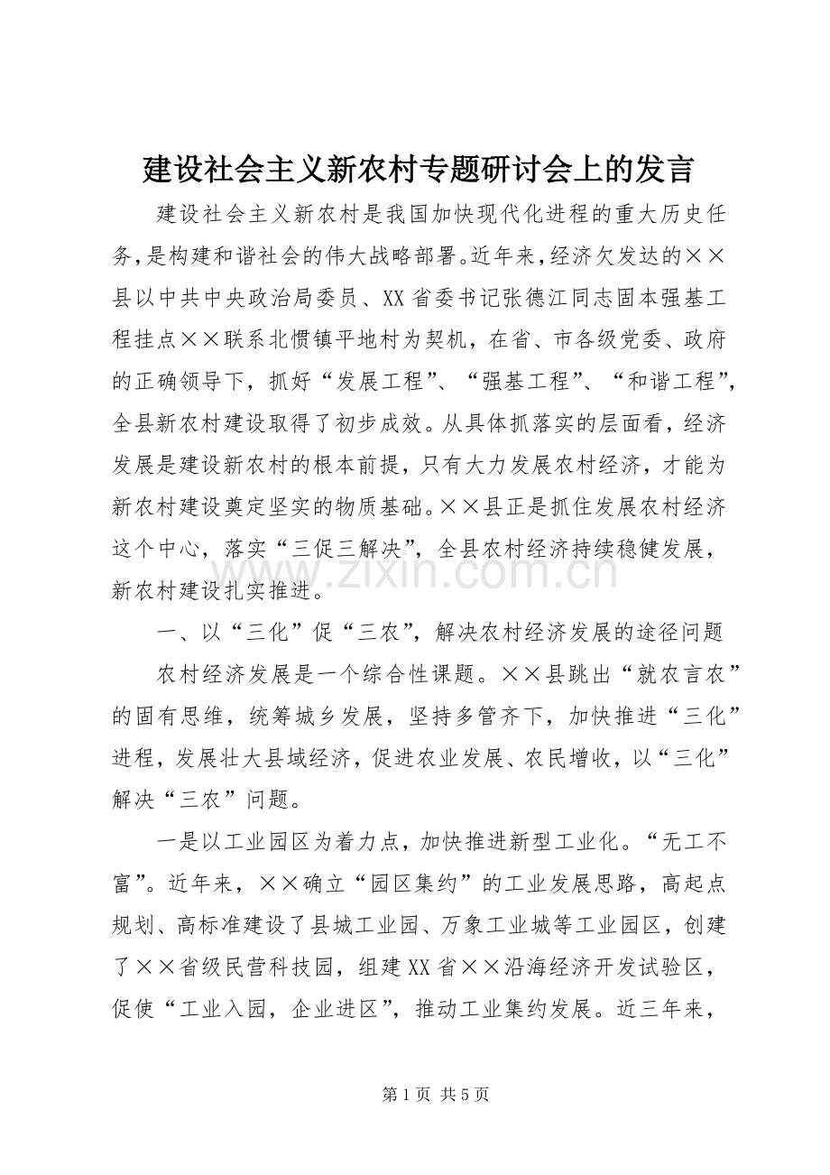 建设社会主义新农村专题研讨会上的发言稿.docx_第1页