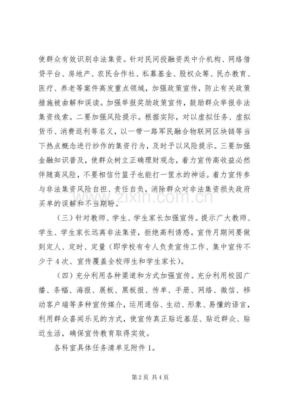 学校防范和打击非法集资集中宣传月活动实施方案.docx_第2页