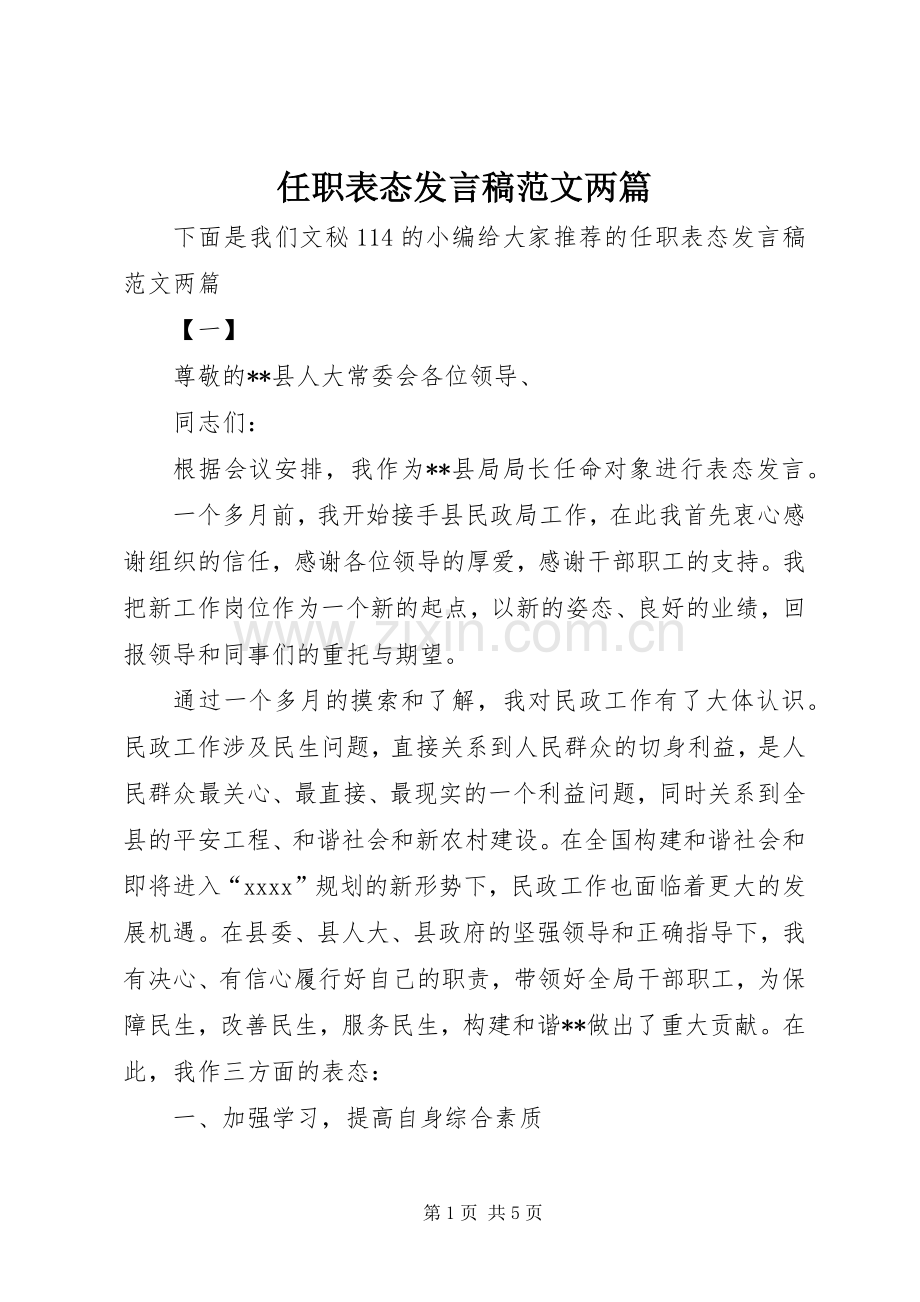 任职表态发言范文两篇.docx_第1页