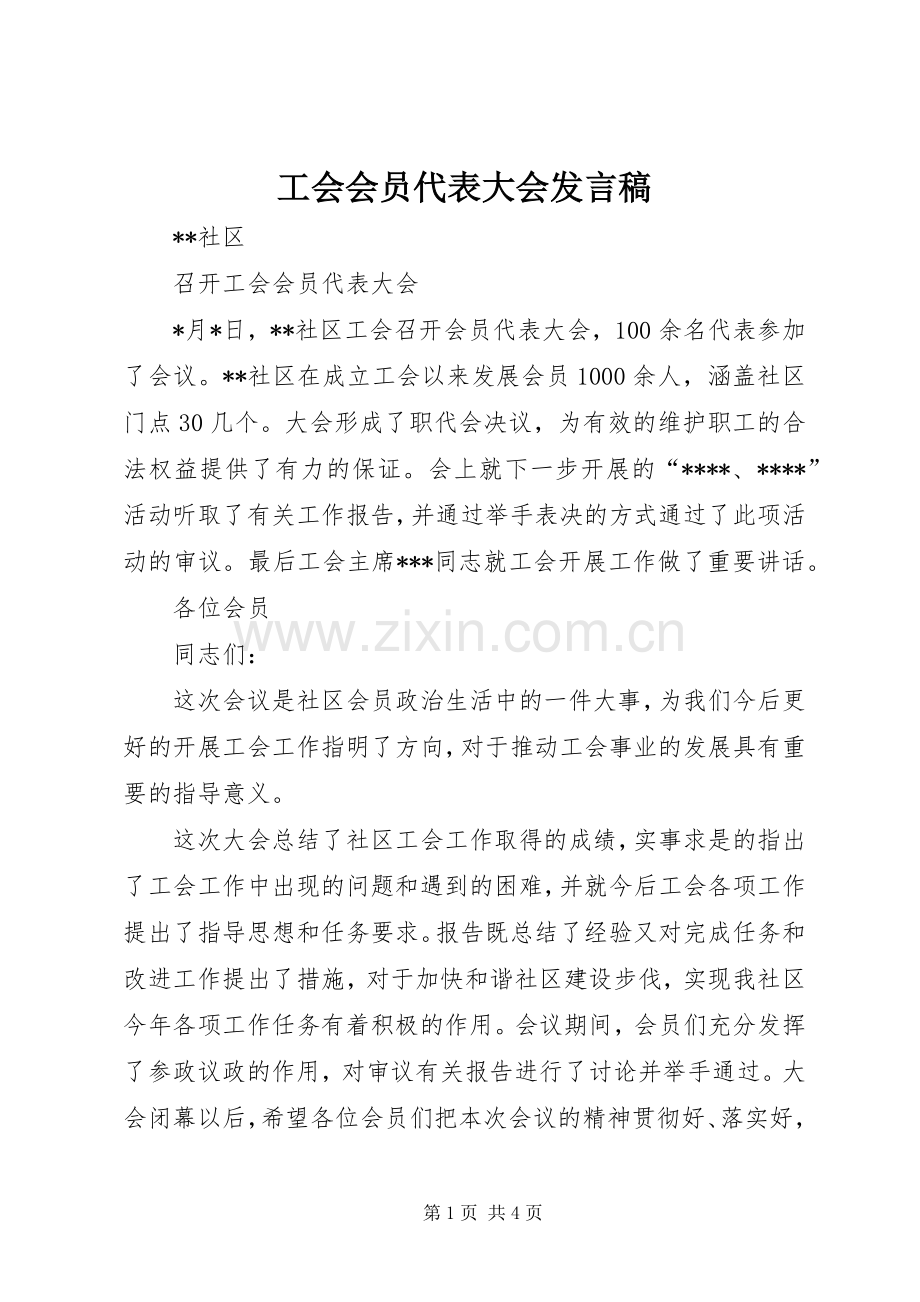 工会会员代表大会发言稿范文.docx_第1页