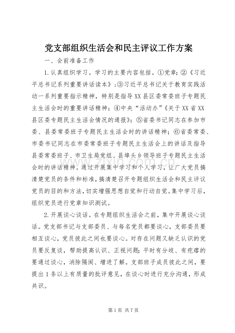 党支部组织生活会和民主评议工作实施方案.docx_第1页