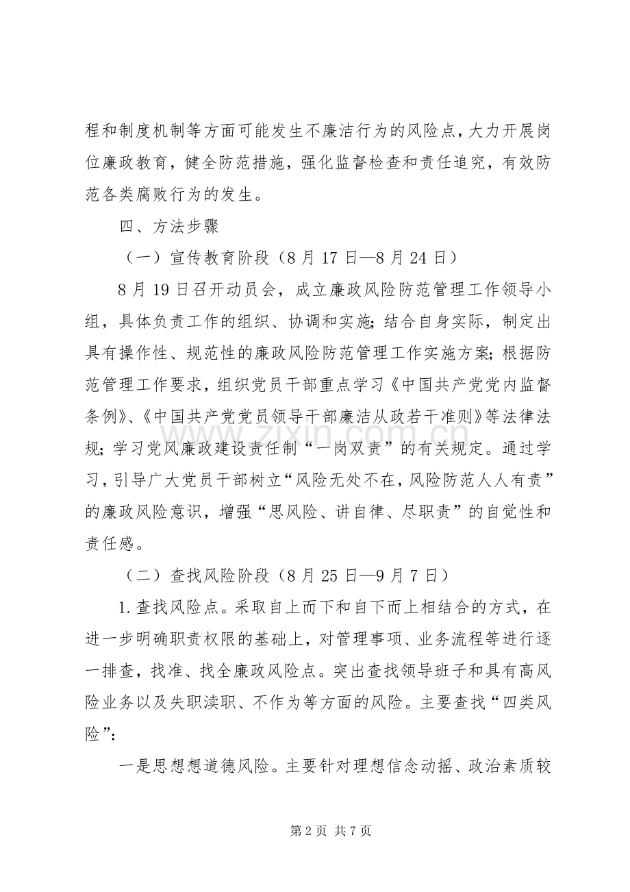 廉政风险防范管理工作方案 .docx_第2页