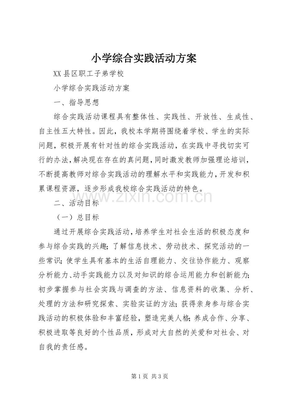 小学综合实践活动实施方案 .docx_第1页