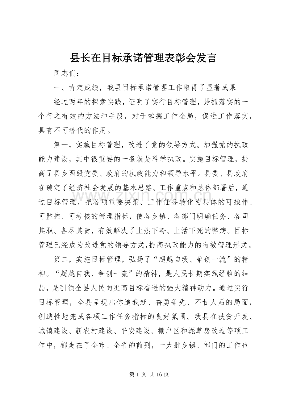 县长在目标承诺管理表彰会发言稿.docx_第1页