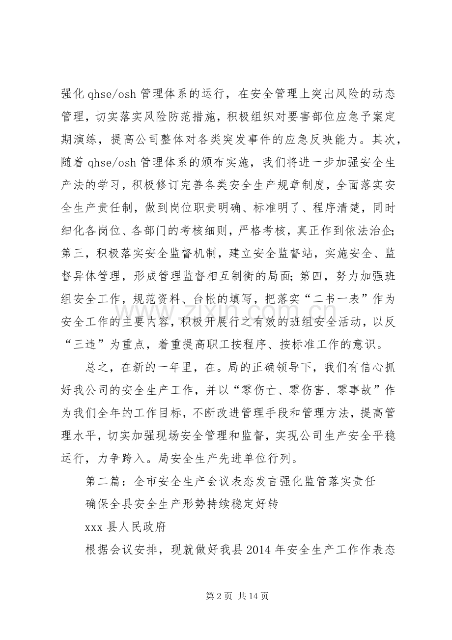 第一篇：安全生产会议表态发言稿各位领导、各位代表：.docx_第2页