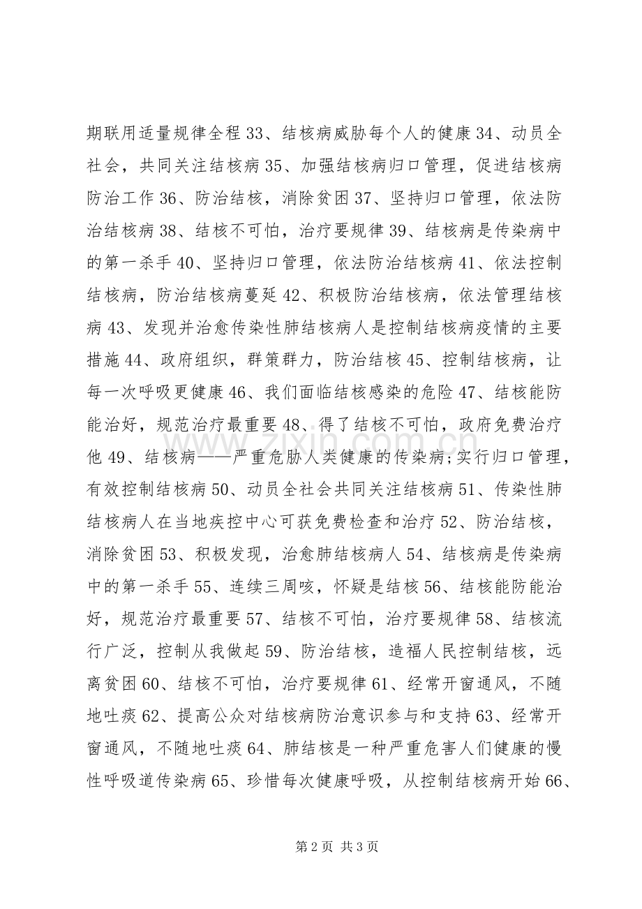 XX年医院防治结核病日宣传标语.docx_第2页