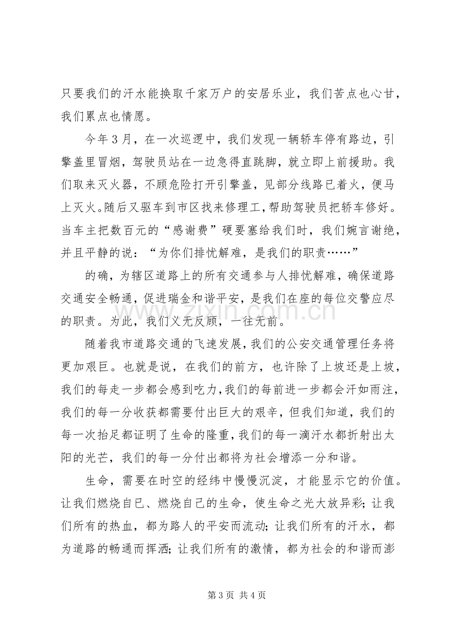 和谐社会心得体会演讲稿挥洒汗水创建和谐(交警).docx_第3页